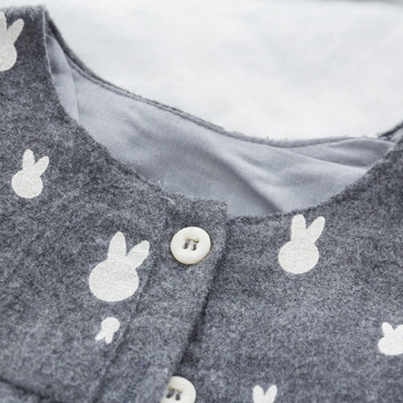 Toddler Girls Bunny Pattern Long Sleeve Gray Dress - Picture 7 of 8